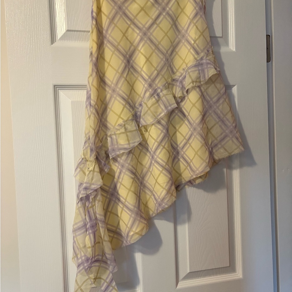 Zara Yellow and Lavender Plaid Asymmetrical Ruffle Skirt